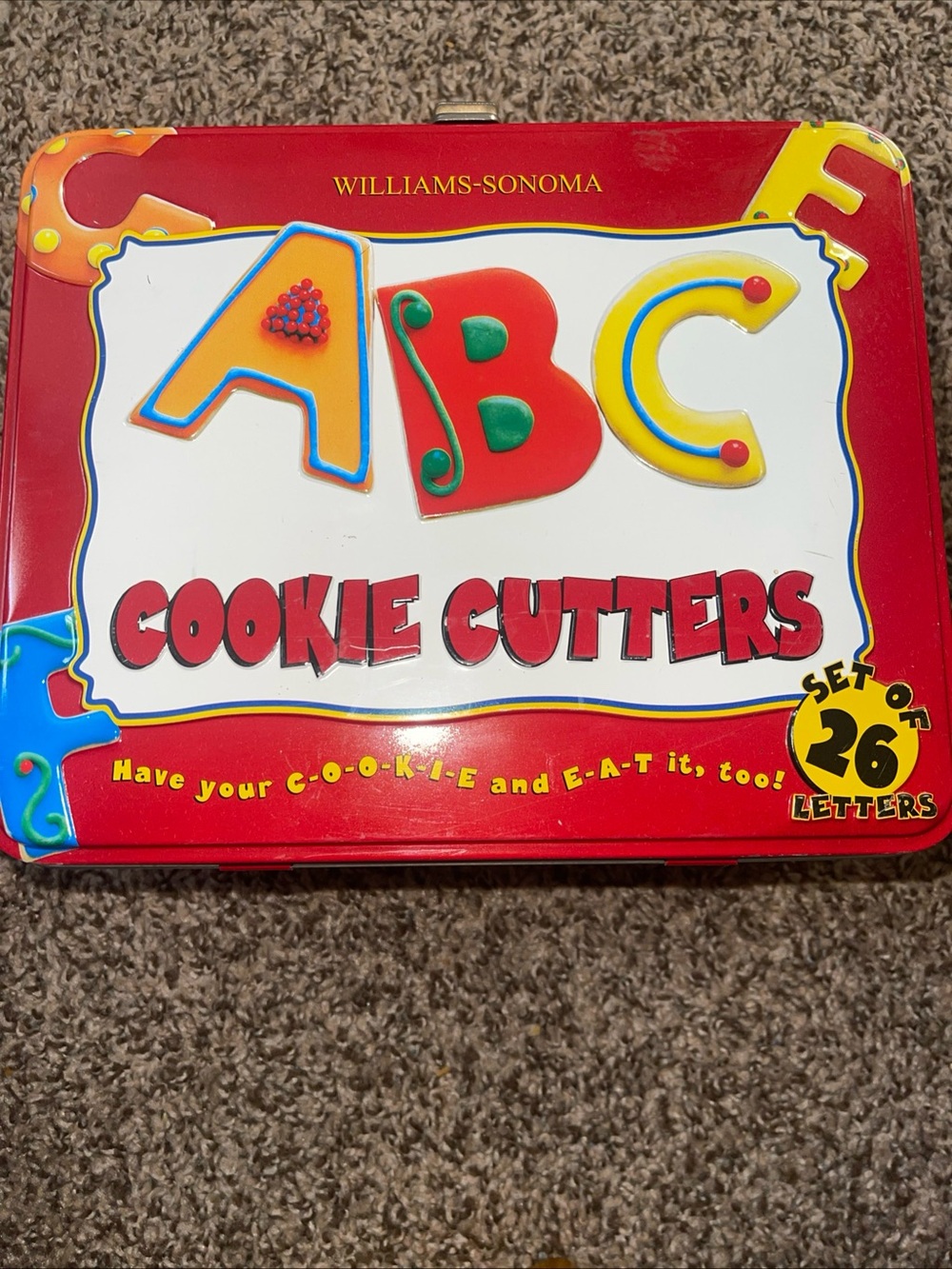 Williams-Sonoma Alphabet Cookie Cutter Tin - Red with Multicolor Accents